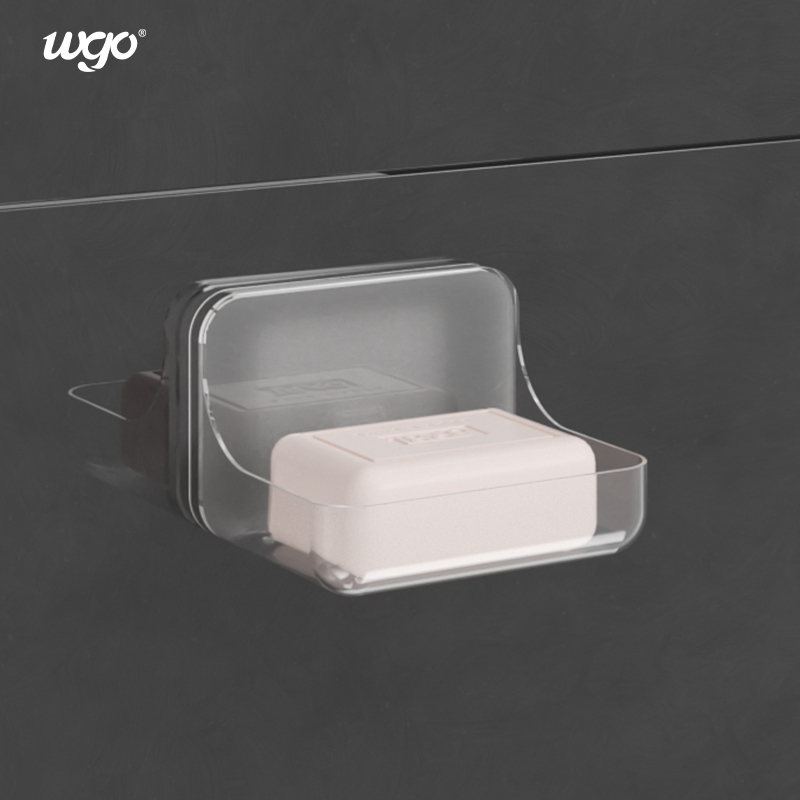 No Drill Bathroom Hardware Accessories Shower Counter Clear Plastic Wall Mount Soap Bar Bath Soap Holder Dish
